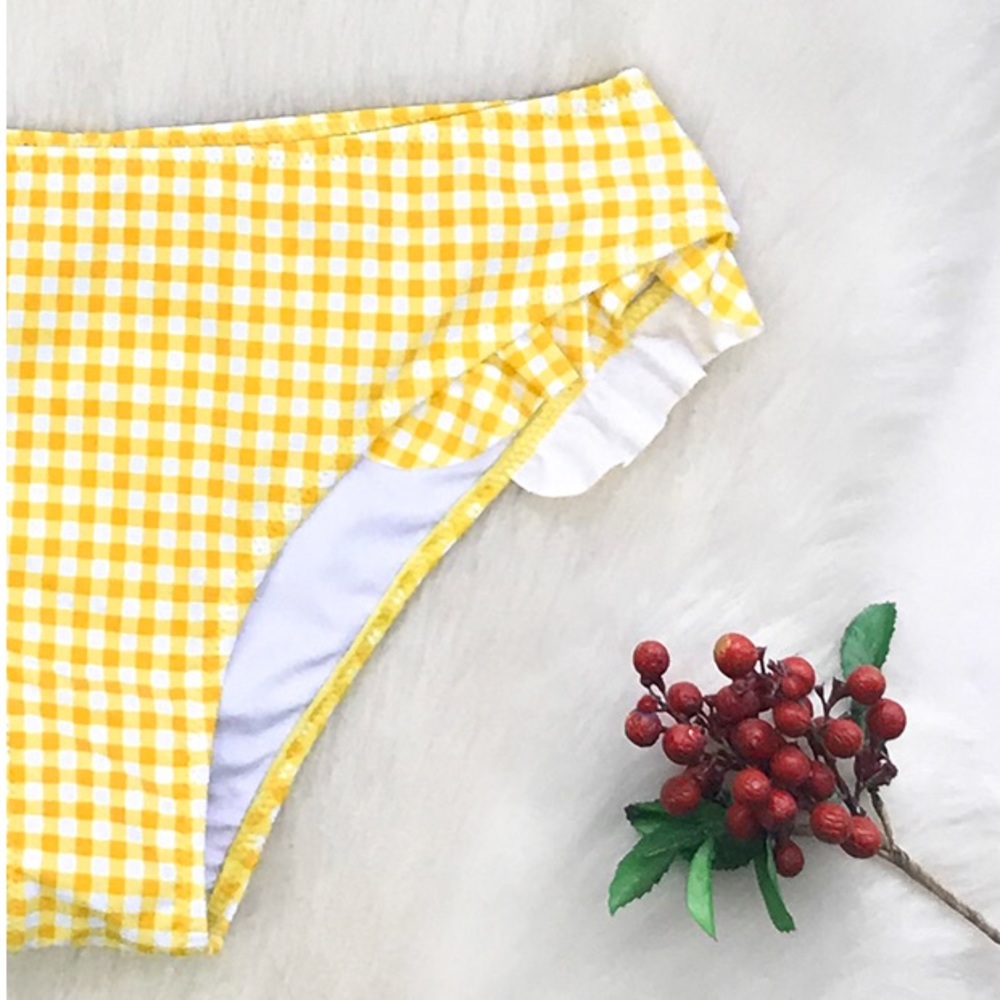 Yellow Gingham Ruffle Two Piece Bikini Swimsuit - Picture 5 of 7